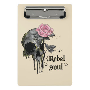 Rebel Soul - Gothic Skull with Pink Rose Mini Clipboard