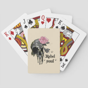 Rebel Soul - Gothic Skull with Pink Rose Poker Cards