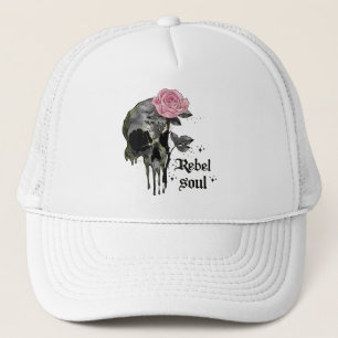 Rebel Soul - Gothic Skull with Pink Rose Trucker Hat