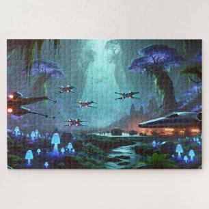 Rebel Starships in a Bioluminescent Alien Valley Jigsaw Puzzle
