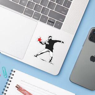 Rebel Throwing Flaming Star Street Art Sticker