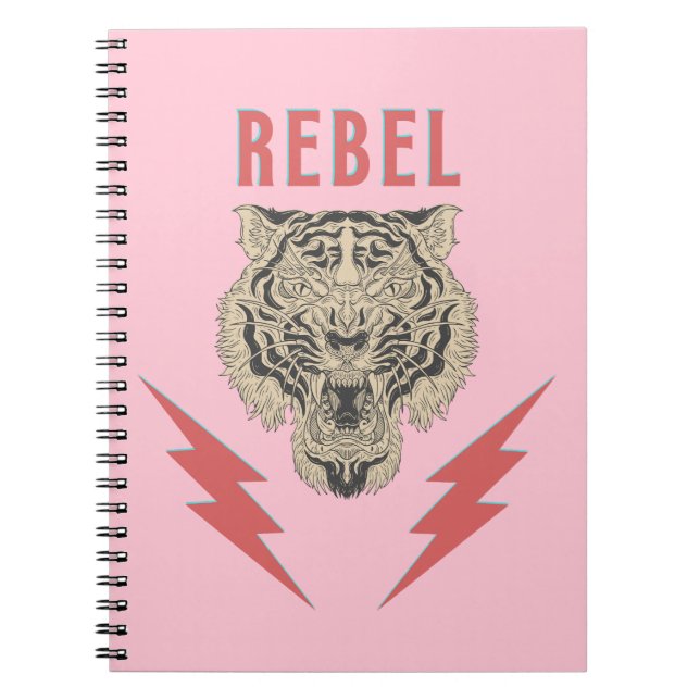 Rebel Tiger Head with Lightening Bolts  Notebook (Front)