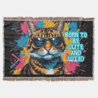 Rebel Tigrad Cat With Mob-Style and Urban Glasses Throw Blanket