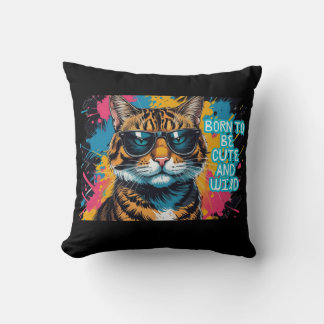 Rebel Tigrad Cat With Mob-Style and Urban Glasses Throw Pillow