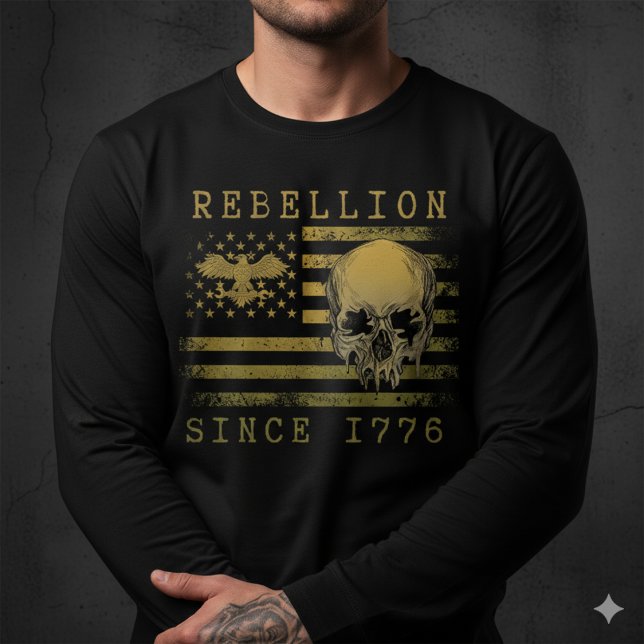 Rebellion 1776 American Flag Skull Long Sleeve Tee (Creator Uploaded)