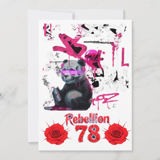 Rebellion 78 Graffiti Panda Wedding invitation diy (Front)