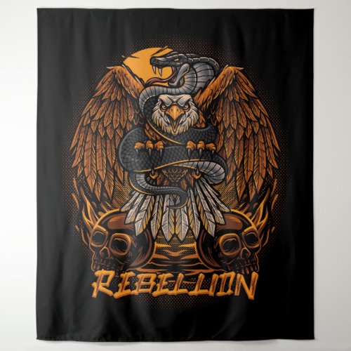 Rebellion Bald Eagle Snake and Skulls Tapestry