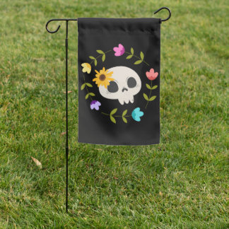 Rebellious Gardener Cute Simple Skull Flower Garden Flag
