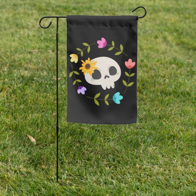Rebellious Gardener Cute Simple Skull Flower Garden Flag (In SItu)