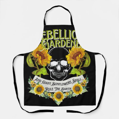 Rebellious Gardener Cute Skull Sunflower Apron