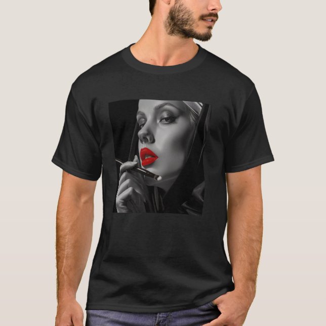 rebellious nun with lipstick, rebellious nun T-Shirt (Front)