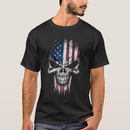 Rebellious Patriotism Sinister Grin Skull Design T_Shirt