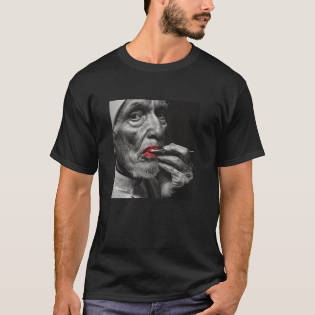 rebellious priest with lipstick, rebellious priest T-Shirt (Front)