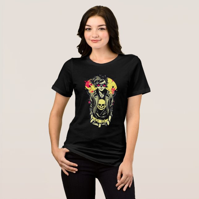 Rebellious Punk Skull Girl - Retro Tee (Front Full)