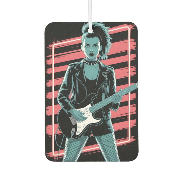 Rebellious Rock Star: Female Guitarist in Leather  Air Freshener (Front)