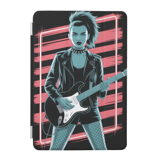 Rebellious Rock Star: Female Guitarist in Leather  iPad Mini Cover (Front)