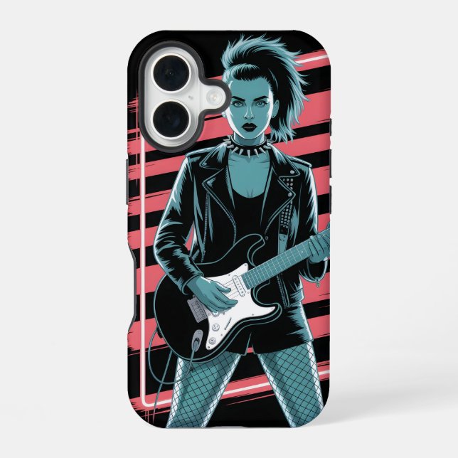 Rebellious Rock Star: Female Guitarist in Leather  iPhone Case (Back)