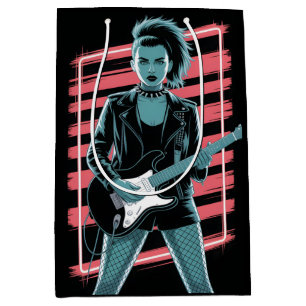 Rebellious Rock Star: Female Guitarist in Leather Medium Gift Bag