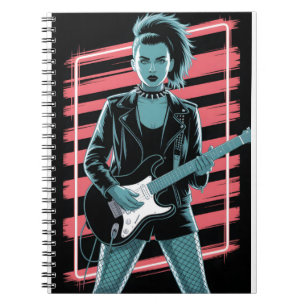 Rebellious Rock Star: Female Guitarist in Leather Notebook