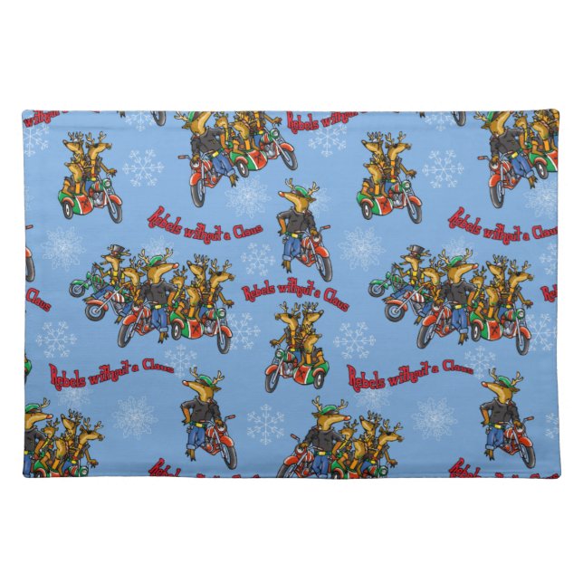 Rebels without a Claus Reindeer Blue Holiday Cloth Placemat (Front)