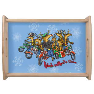 Rebels without a Claus Reindeer Blue Holiday Serving Tray