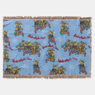 Rebels without a Claus Reindeer Blue Holiday Throw Blanket