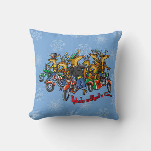 Rebels without a Claus Reindeer Blue Holiday Throw Pillow