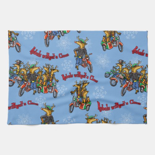 Rebels without a Claus Reindeer Blue Holiday Towel