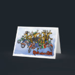 Rebels without a Claus Reindeer Holiday Cartoon<br><div class="desc">Humorous illustration of the reindeer motorcycle gang looking for their leader, Santa Claus. This original illustration adorns these cards which are perfect for holiday greetings. They are also great as thank you cards, party invites & special notes with the spirit of aloha! Customize them yourself with your own special message....</div>