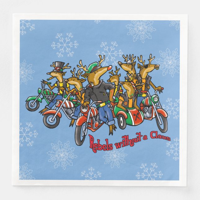 Rebels without a Claus Reindeer Holiday Cartoon Paper Dinner Napkins (Front)