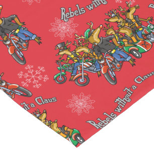 Rebels without a Claus Reindeer Holiday Cartoon Short Table Runner
