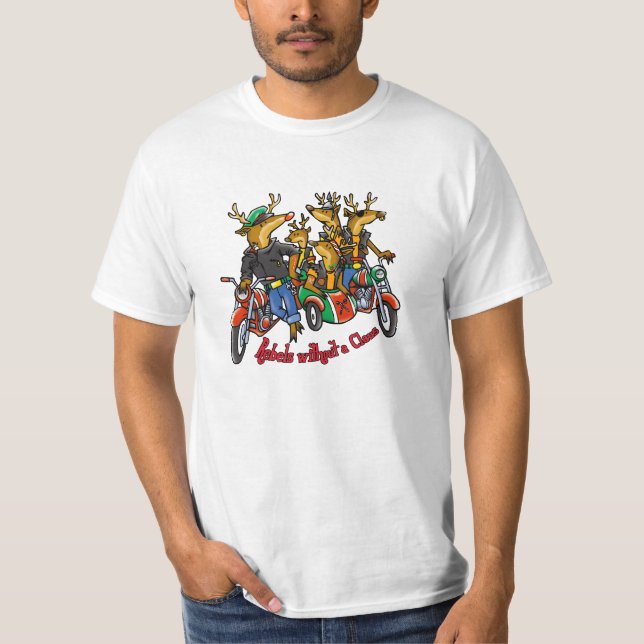 Rebels without a Claus Reindeer Holiday Cartoon T-Shirt (Front)