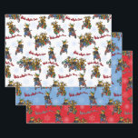 Rebels without a Claus Reindeer Holiday Trio Wrapping Paper Sheets<br><div class="desc">Humorous illustration of the reindeer motorcycle gang looking for their leader,  Santa Claus. This design is available on a variety of products for the home and apparel for the entire family. This trio includes white,  red and blue backgrounds.</div>