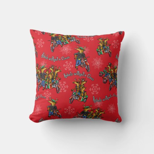Rebels without a Claus Reindeer Red Holiday Throw Pillow