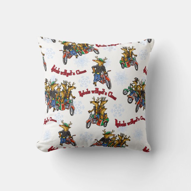 Rebels without a Claus Reindeer Silver Holiday Throw Pillow (Front)