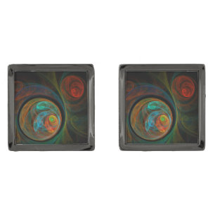 Rebirth Blue Abstract Art Gunmetal Finish Cufflinks