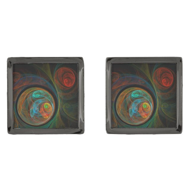 Rebirth Blue Abstract Art Gunmetal Finish Cufflinks (Front)