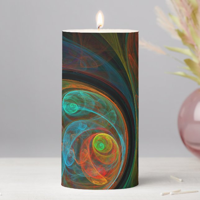 Rebirth Blue Abstract Art Pillar Candle (In Situ)