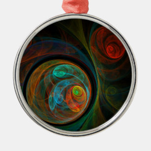 Rebirth Blue Abstract Art Round Metal Ornament