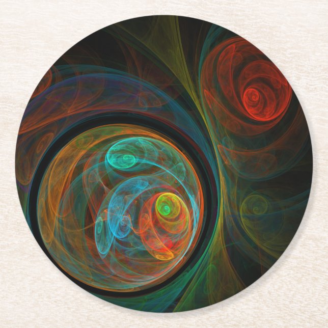 Rebirth Blue Abstract Art Round Paper Coaster (Front)