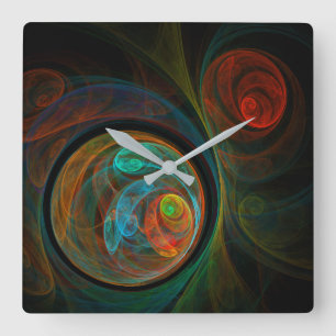 Rebirth Blue Abstract Art Square Wall Clock