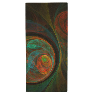 Rebirth Blue Abstract Art Wood Flash Drive