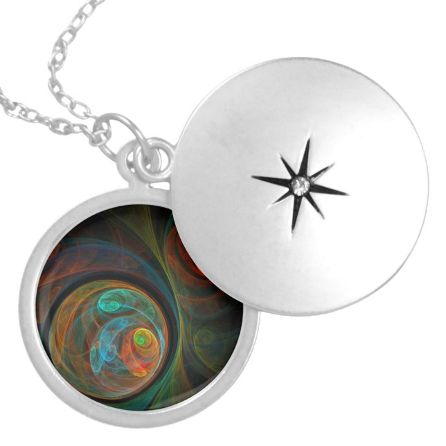 Rebirth Blue Abstract Silver Locket Necklace (Front)