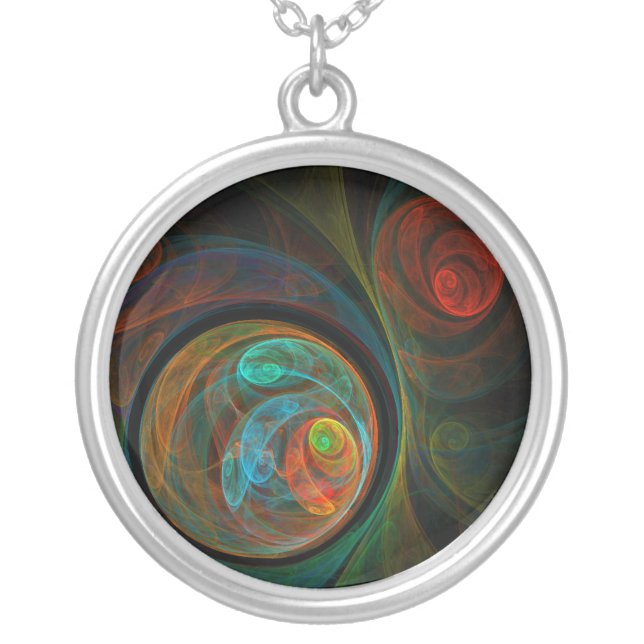 Rebirth Blue Abstract Silver Necklace (Front)