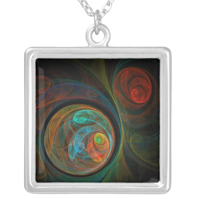 Rebirth Blue Abstract Silver Necklace (Front)