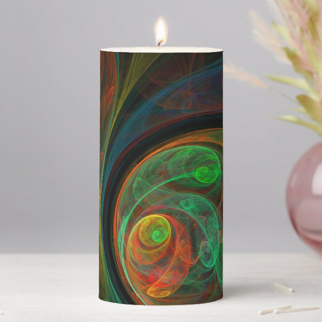 Rebirth Green Abstract Art Pillar Candle (In Situ)