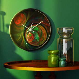 Rebirth Green Abstract Art Round Large Clock