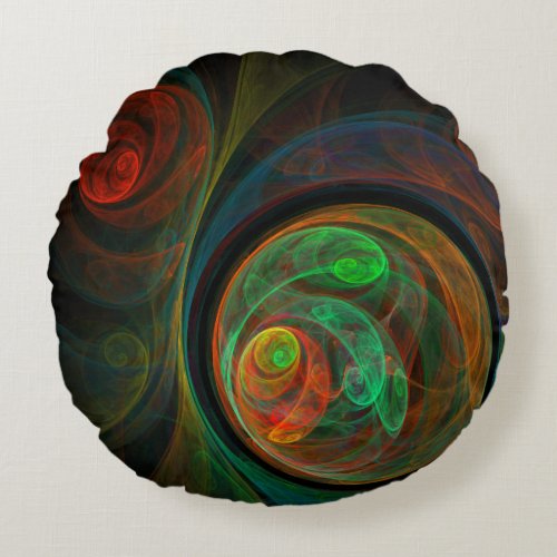 Rebirth Green Abstract Art Round Pillow