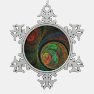 Rebirth Green Abstract Art Snowflake Pewter Christmas Ornament