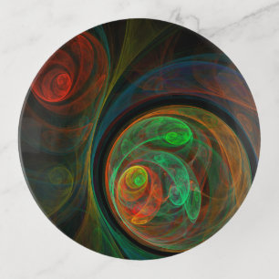 Rebirth Green Abstract Art Trinket Tray